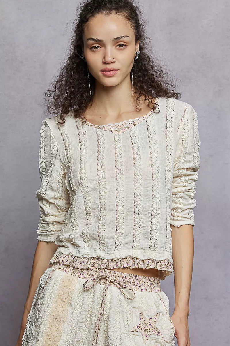 Stephanie Boho Long Sleeve Blouse with Floral Ruffled