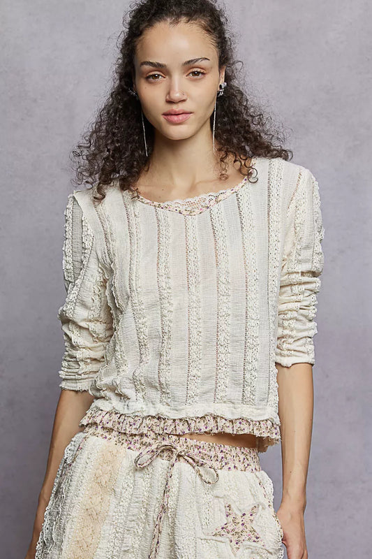 Stephanie Boho Long Sleeve Blouse with Floral Ruffled