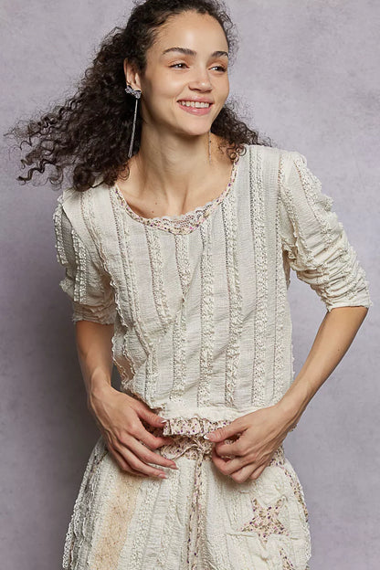 Stephanie Boho Long Sleeve Blouse with Floral Ruffled