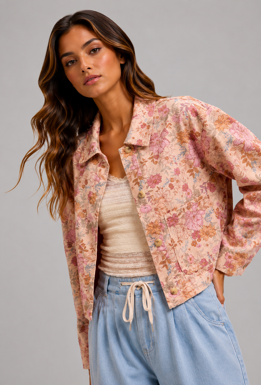 Stevie Floral Twill Button Down Jacket