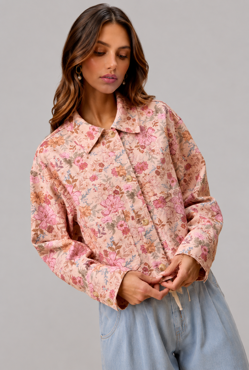 Stevie Floral Twill Button Down Jacket