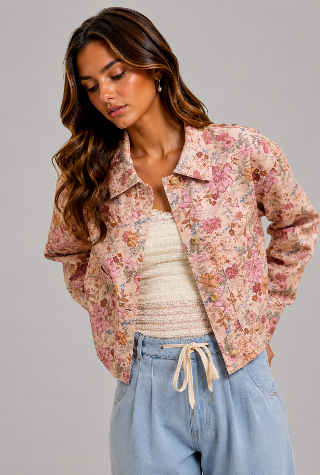 Stevie Floral Twill Button Down Jacket