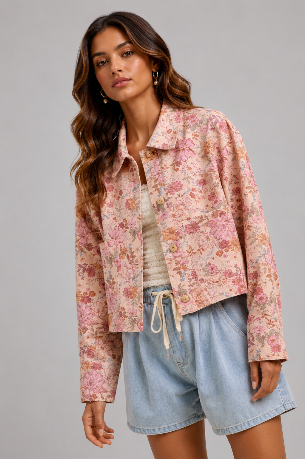 Stevie Floral Twill Button Down Jacket