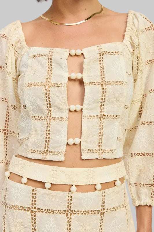 Summer Boho Embroidered Cropped Bead Top