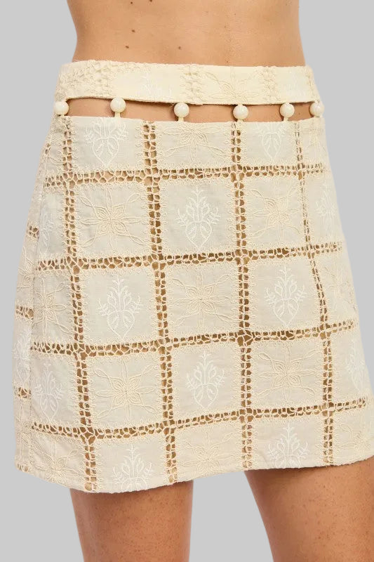 Summer Boho Embroidered Beaded Mini Skirt