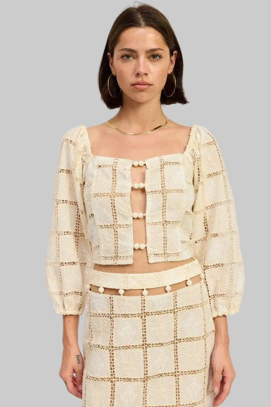 Summer Boho Embroidered Cropped Bead Top