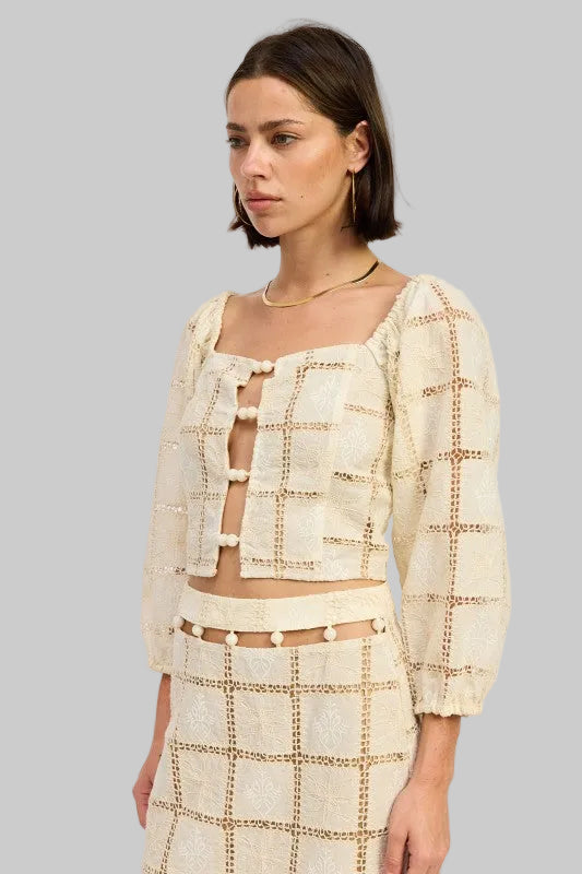 Summer Boho Embroidered Cropped Bead Top