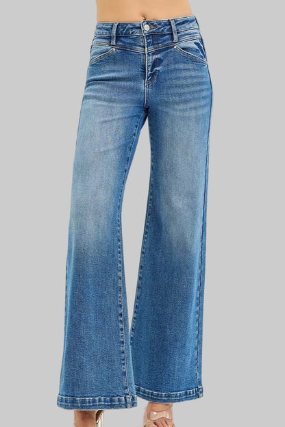 Tabatha Western High Rise Wide Leg Jenas with Front Yoke and Heart Back Pocket