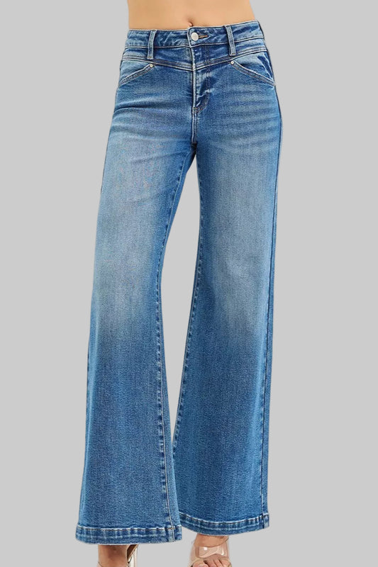 Tabatha Western High Rise Wide Leg Jenas with Front Yoke and Heart Back Pocket