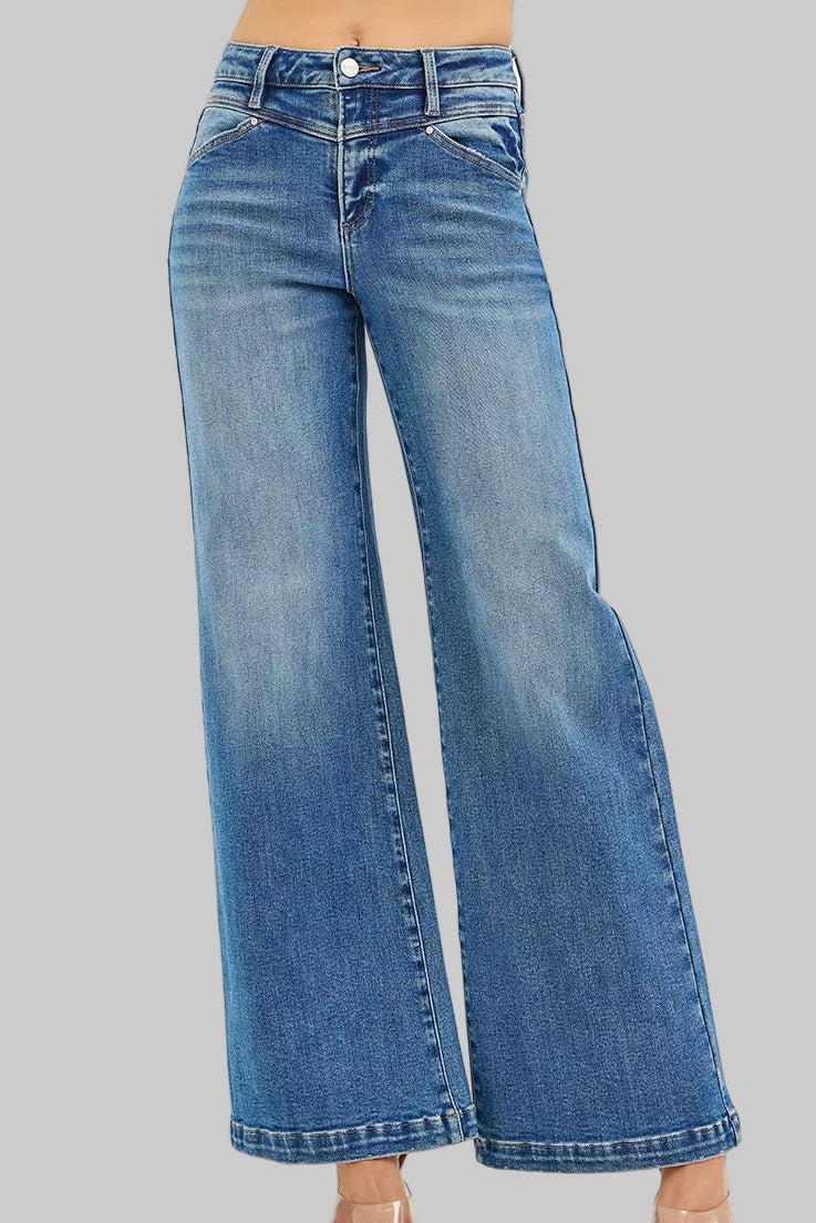 Tabatha Western High Rise Wide Leg Jenas with Front Yoke and Heart Back Pocket