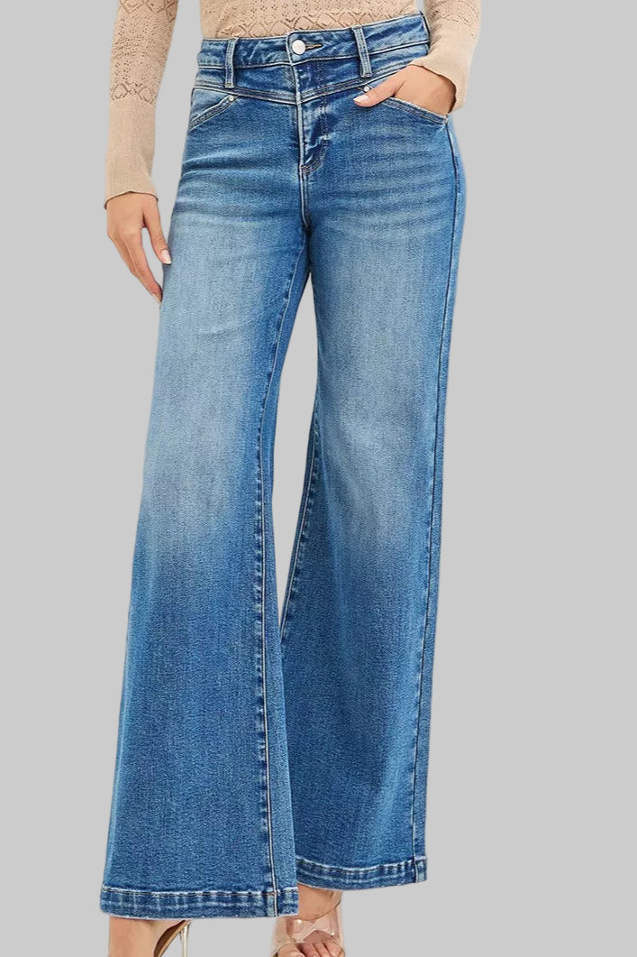 Tabatha Western High Rise Wide Leg Jenas with Front Yoke and Heart Back Pocket