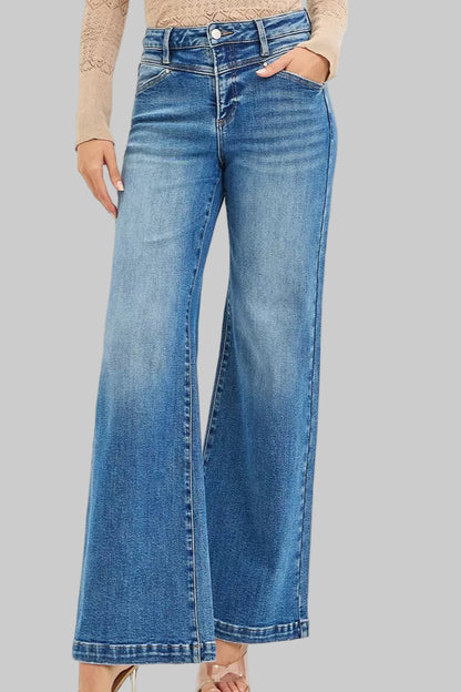 Tabatha Western High Rise Wide Leg Jenas with Front Yoke and Heart Back Pocket