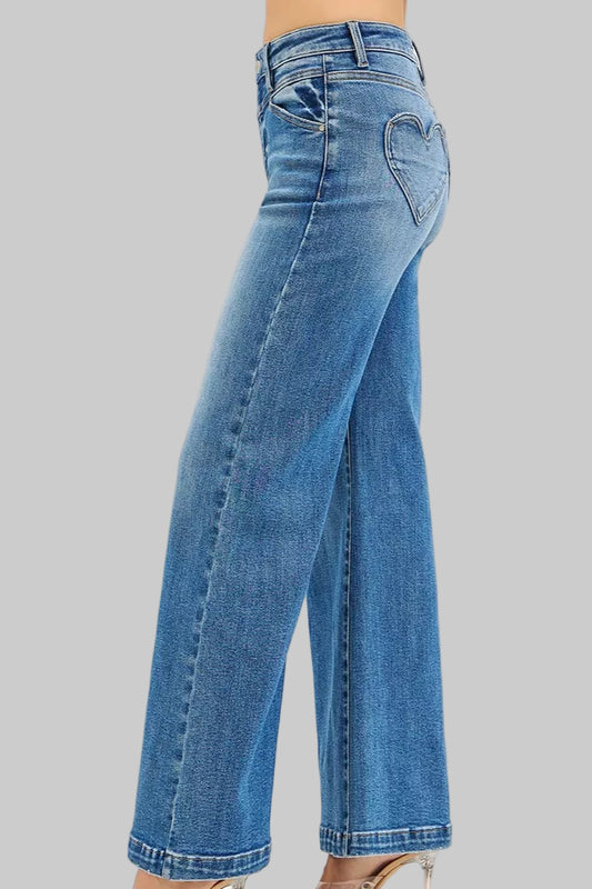 Tabatha Western High Rise Wide Leg Jenas with Front Yoke and Heart Back Pocket