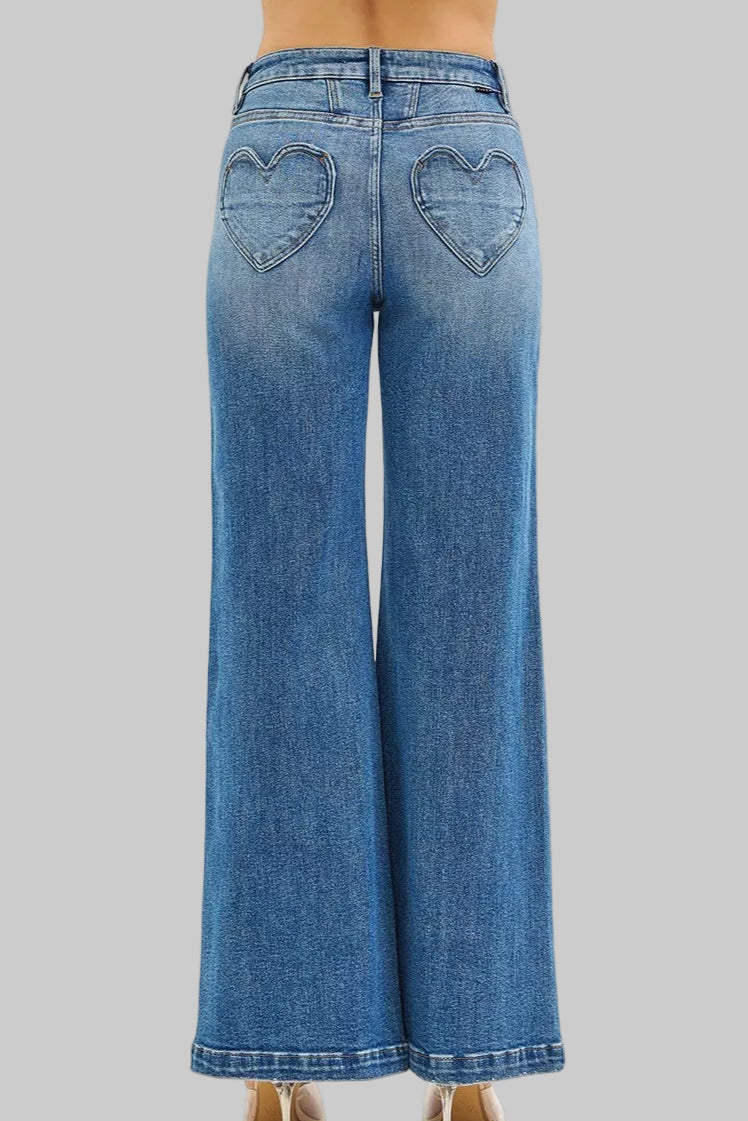 Tabatha Western High Rise Wide Leg Jenas with Front Yoke and Heart Back Pocket