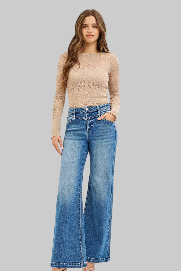 Tabatha Western High Rise Wide Leg Jenas with Front Yoke and Heart Back Pocket