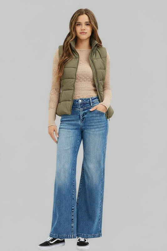 Tabatha Western High Rise Wide Leg Jenas with Front Yoke and Heart Back Pocket