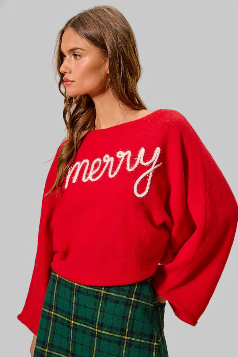 Tessa Merry Tinsel Lettering Christmas Sweater