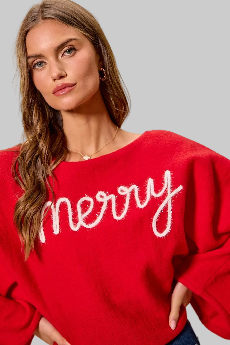 Tessa Merry Tinsel Lettering Christmas Sweater
