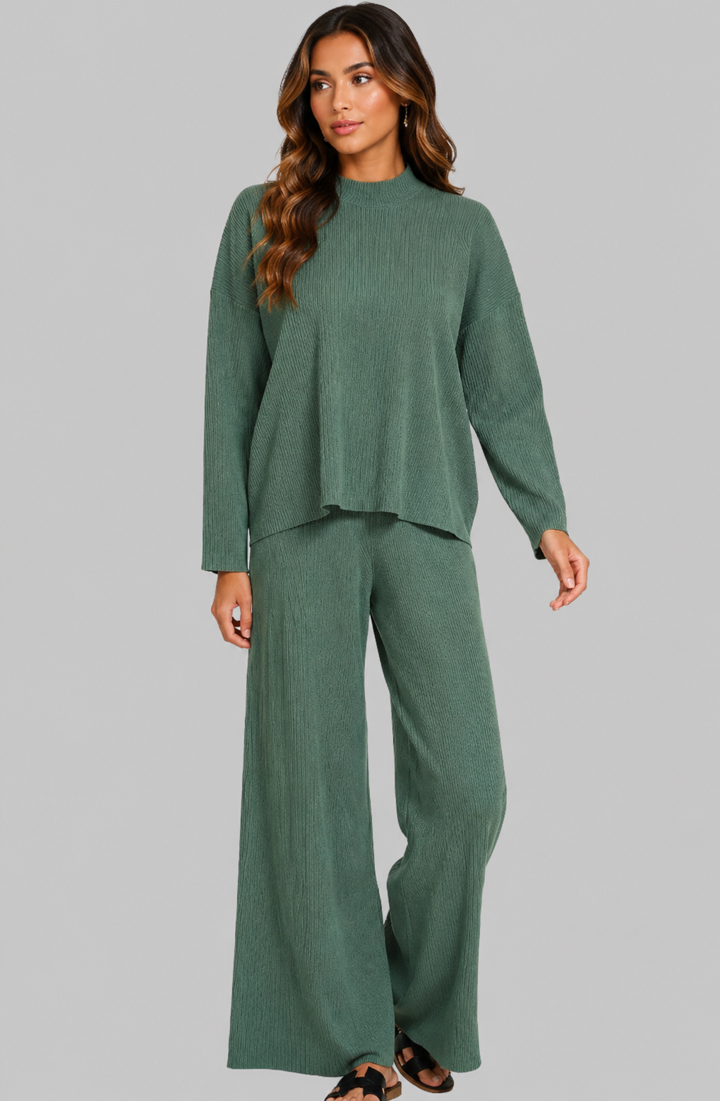 Tessa Ribbed Sweater Top & Pants Set - Jade
