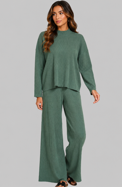 Tessa Ribbed Sweater Top & Pants Set - Jade