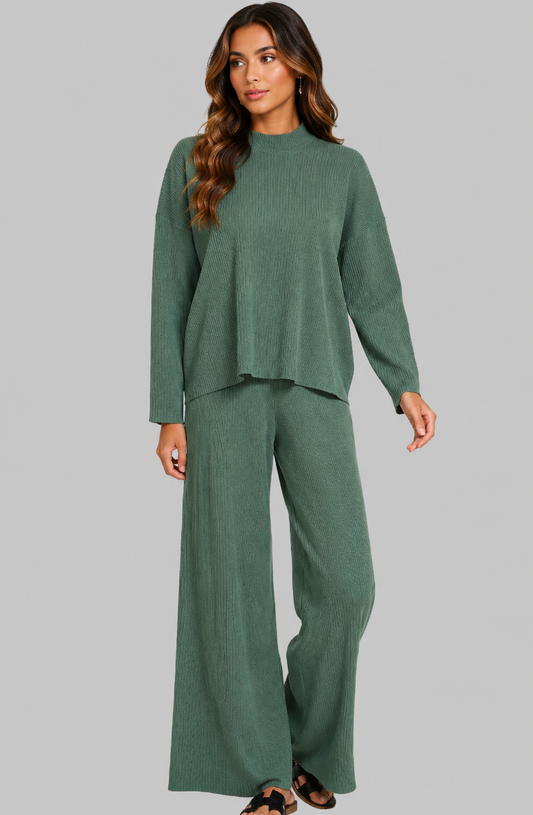 Tessa Ribbed Sweater Top & Pants Set - Jade
