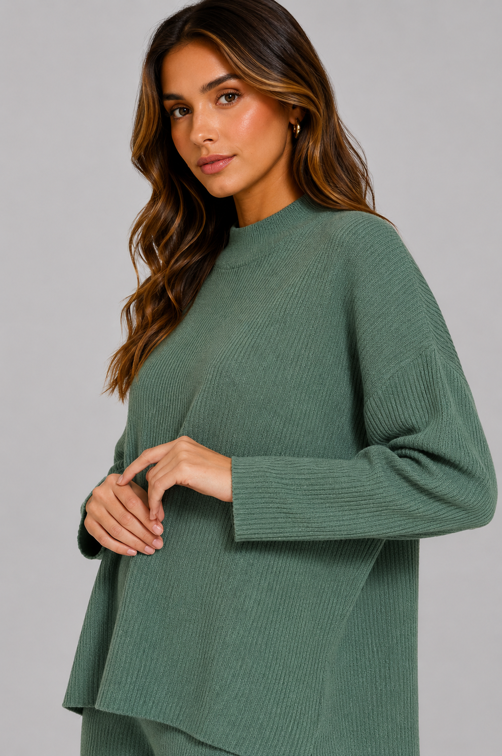 Tessa Ribbed Sweater Top & Pants Set - Jade