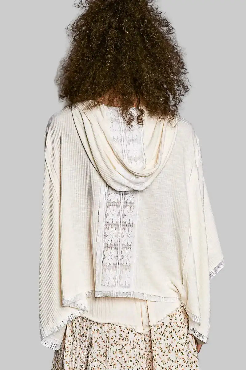 Valeria Oversized Hoodie V-Neck Top with Lace