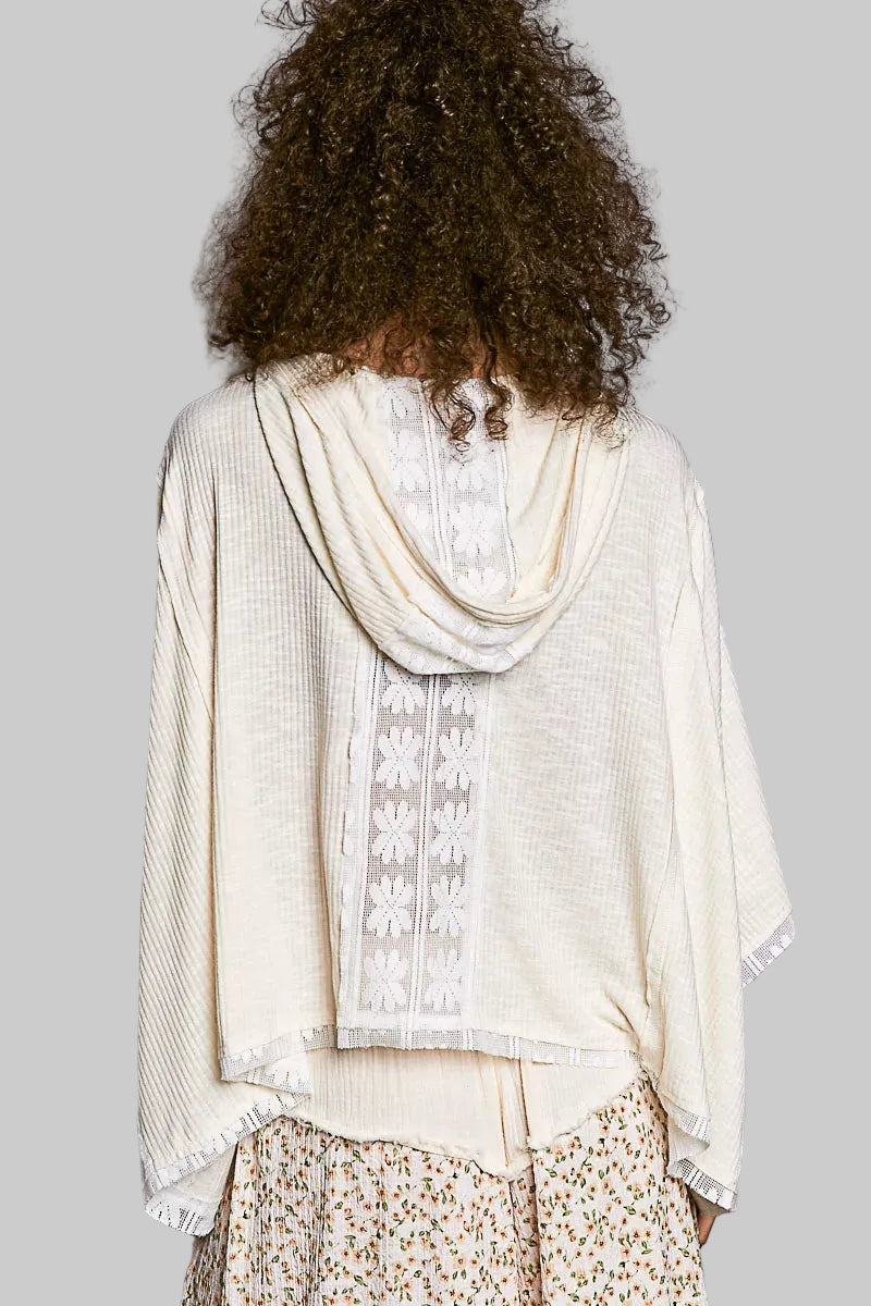Valeria Oversized Hoodie V-Neck Top with Lace
