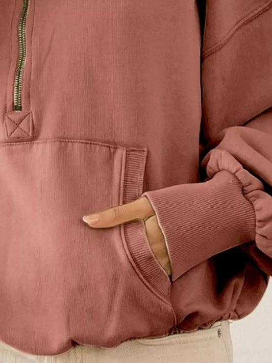 Veronica Boho Stitch Detailed Half Zip Fleece Hoodie