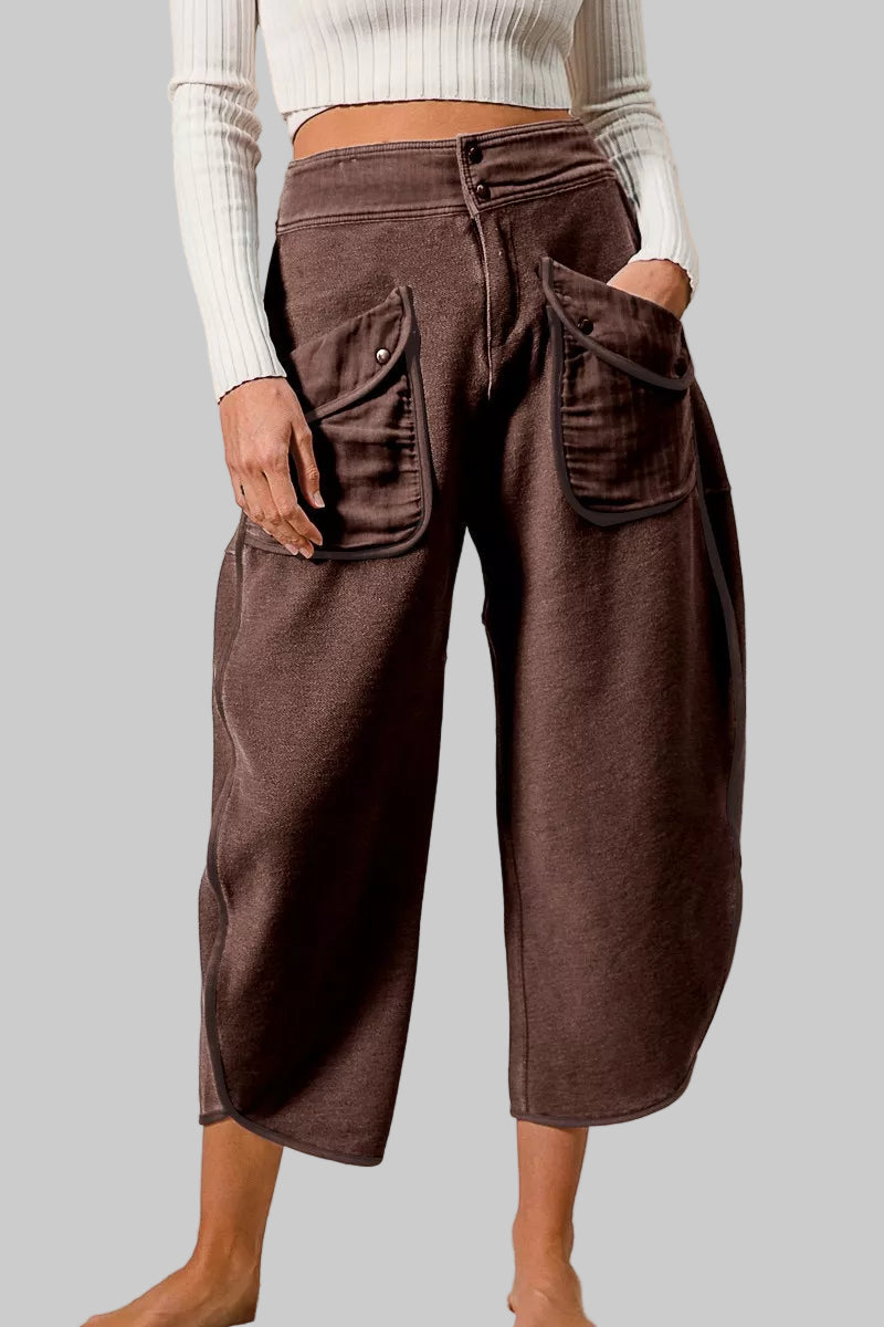 Victoria Chocolate Brown Washed Barrel Terry Pants 