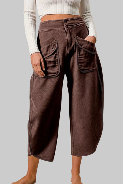 Victoria Chocolate Brown Washed Barrel Terry Pants 