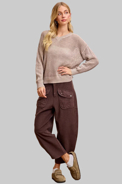 Victoria Chocolate Brown Washed Barrel Terry Pants 