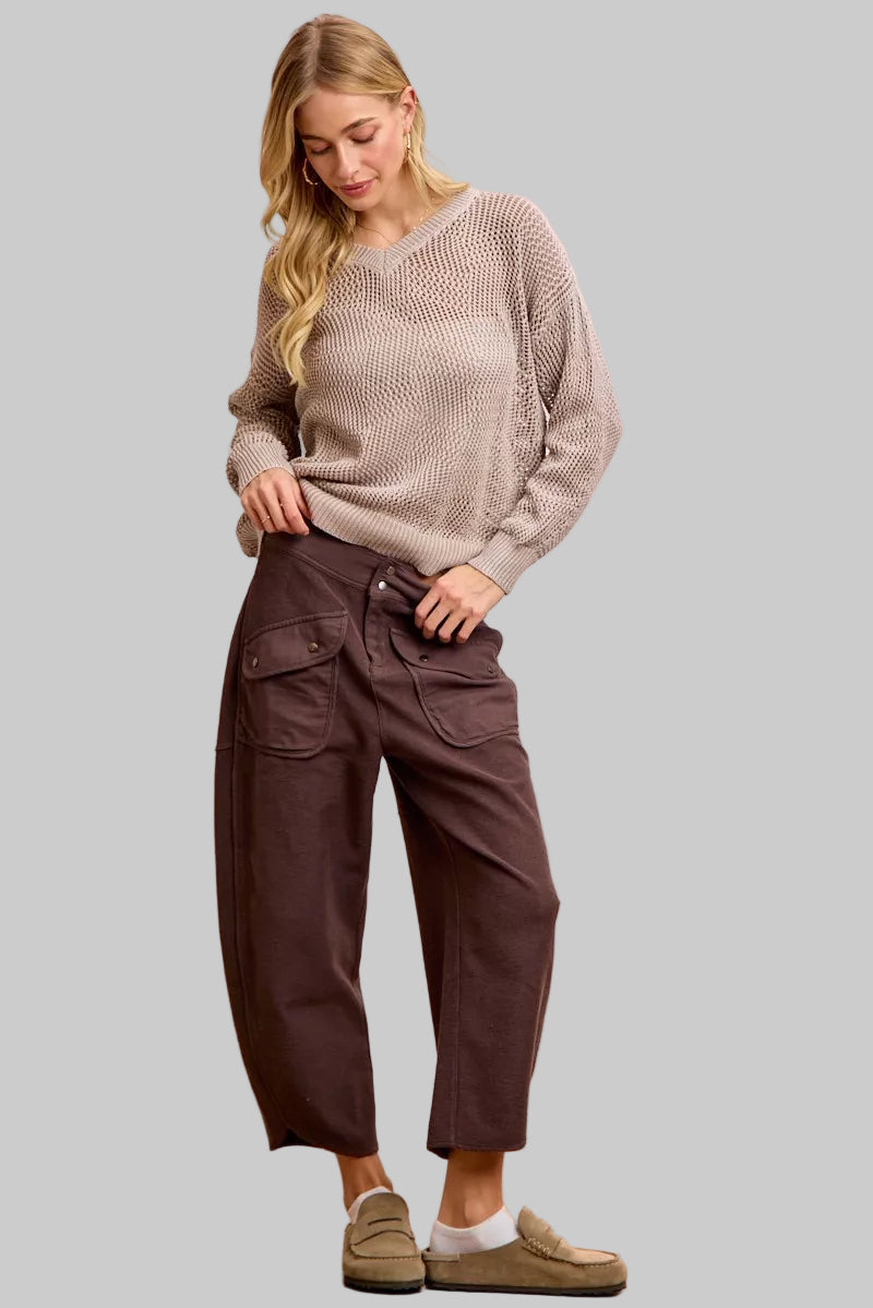 Victoria Chocolate Brown Washed Barrel Terry Pants 