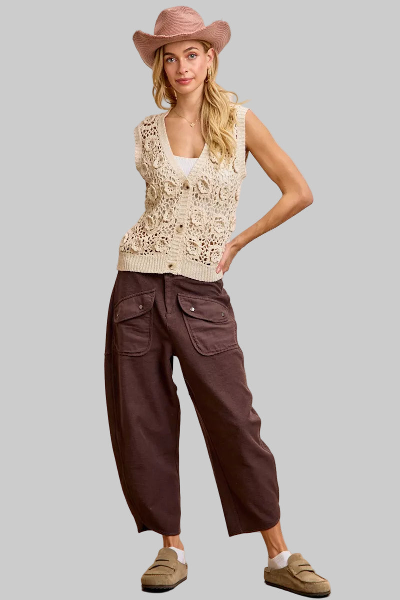 Victoria Chocolate Brown Washed Barrel Terry Pants 