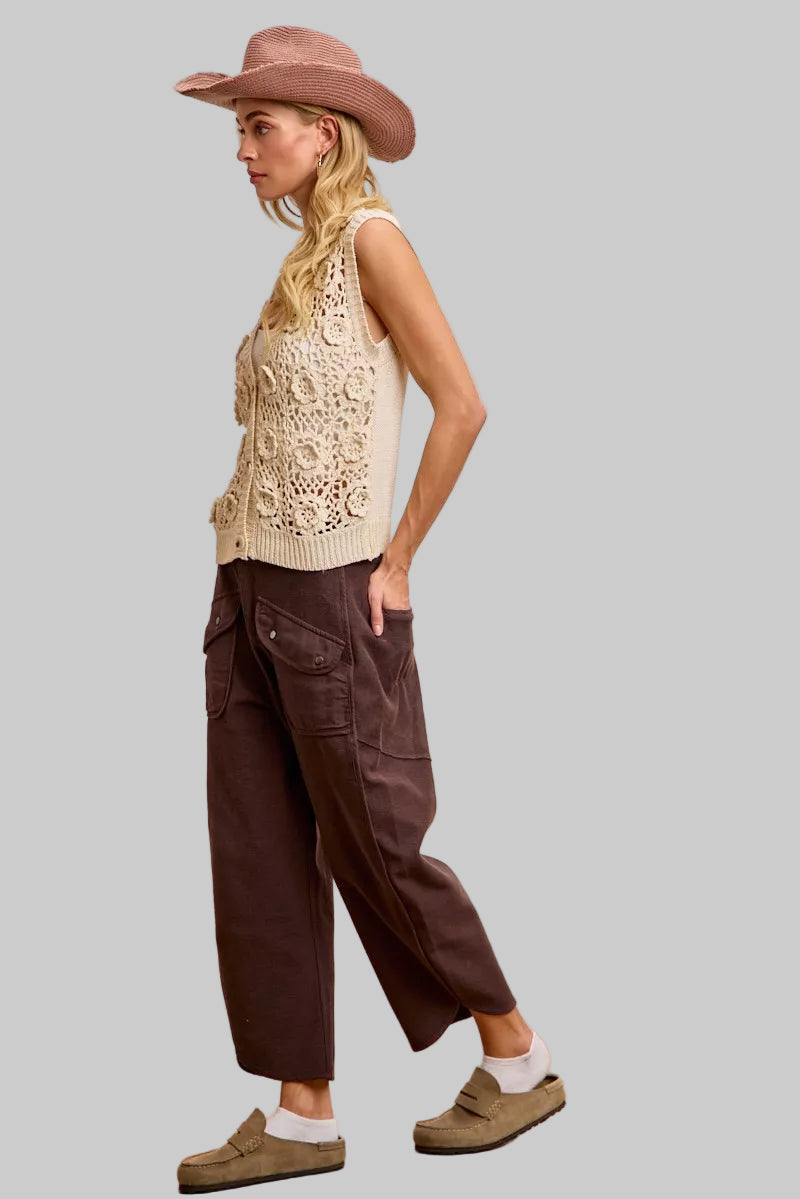 Victoria Chocolate Brown Washed Barrel Terry Pants 