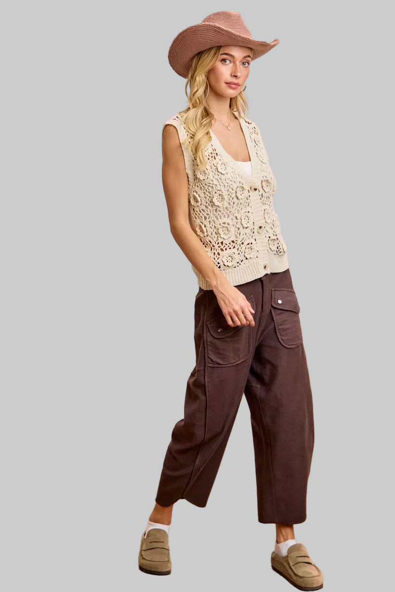Victoria Chocolate Brown Washed Barrel Terry Pants 