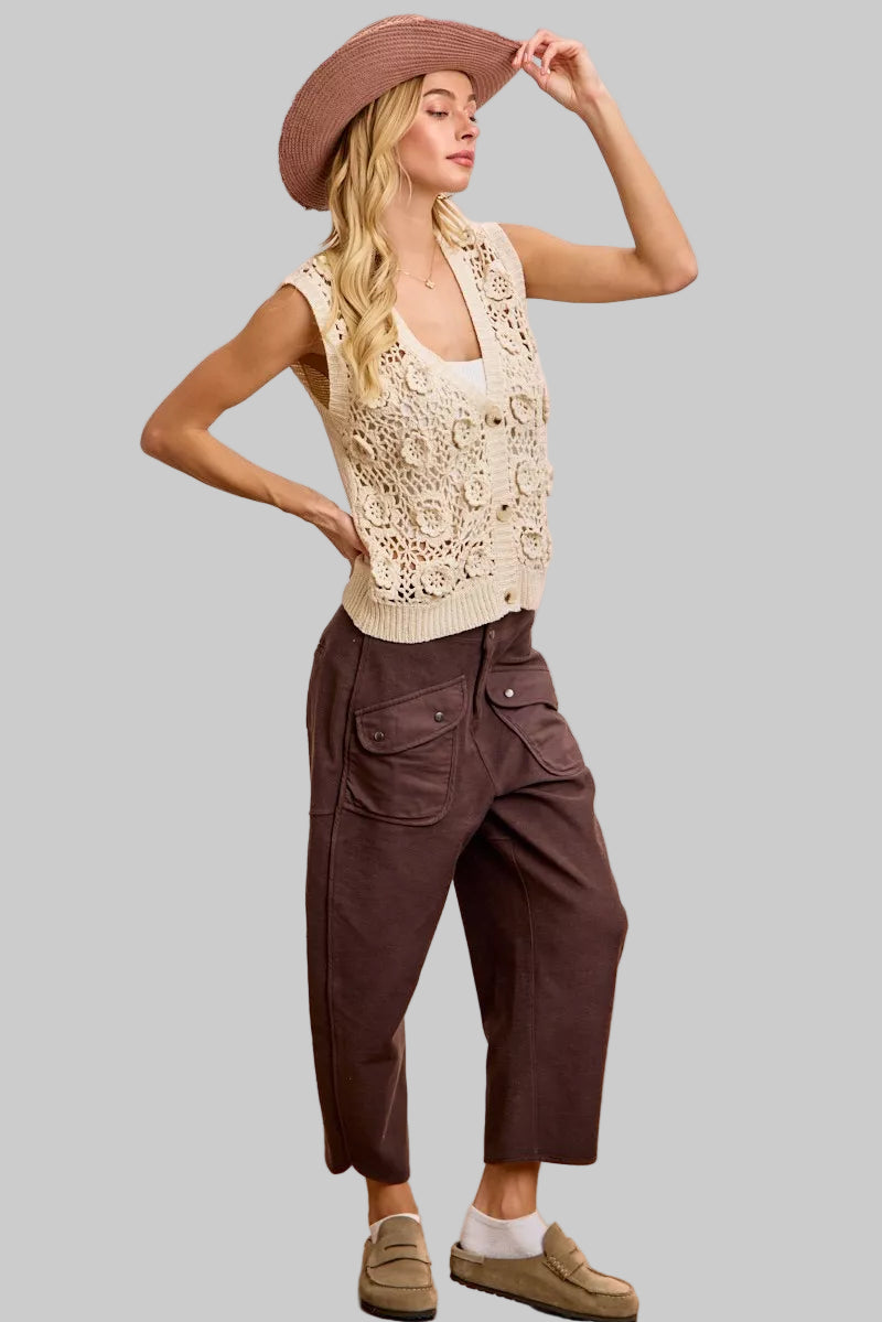 Victoria Chocolate Brown Washed Barrel Terry Pants 