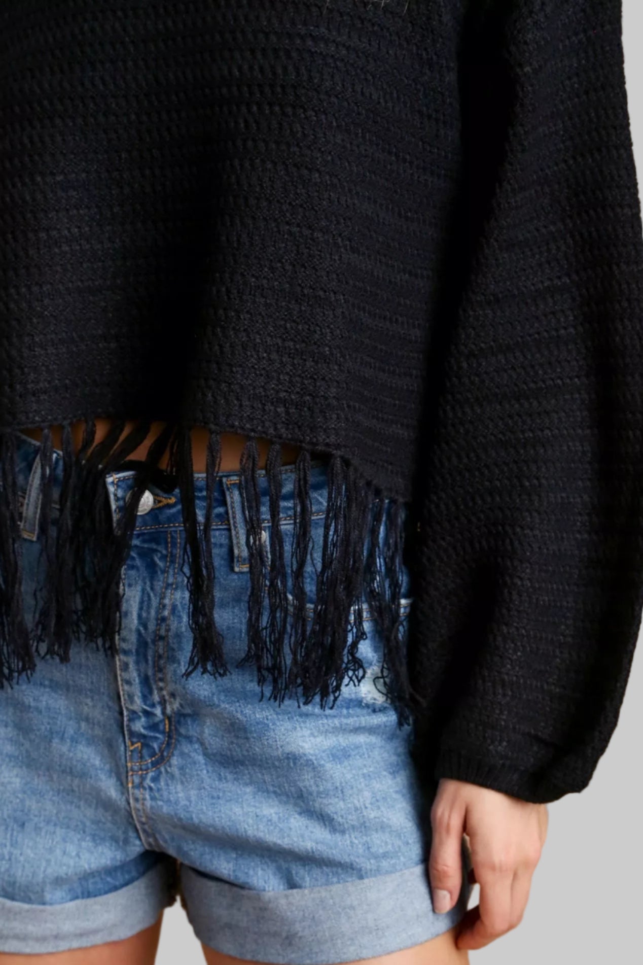 Victoria Western Crochet Knit Crop Top with Frey Hem