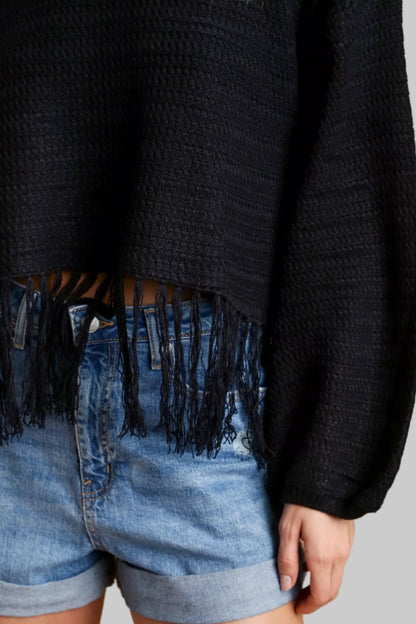 Victoria Western Crochet Knit Crop Top with Frey Hem