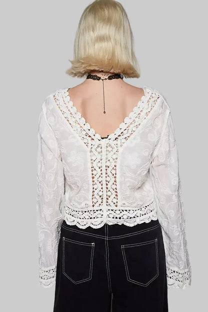 Violet Boho Crochet Floral Scallop Hem Top