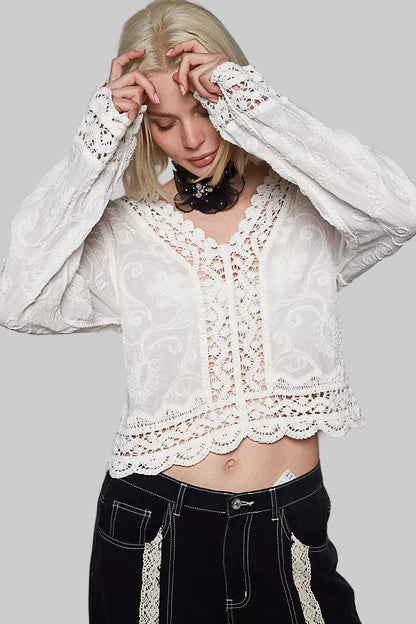 Violet Boho Crochet Floral Scallop Hem Top