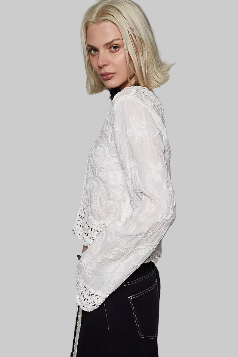 Violet Boho Crochet Floral Scallop Hem Top