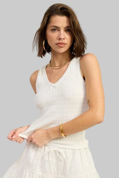 Vivienne Eyelet Boho Sleeveless V-Neck Tank Top
