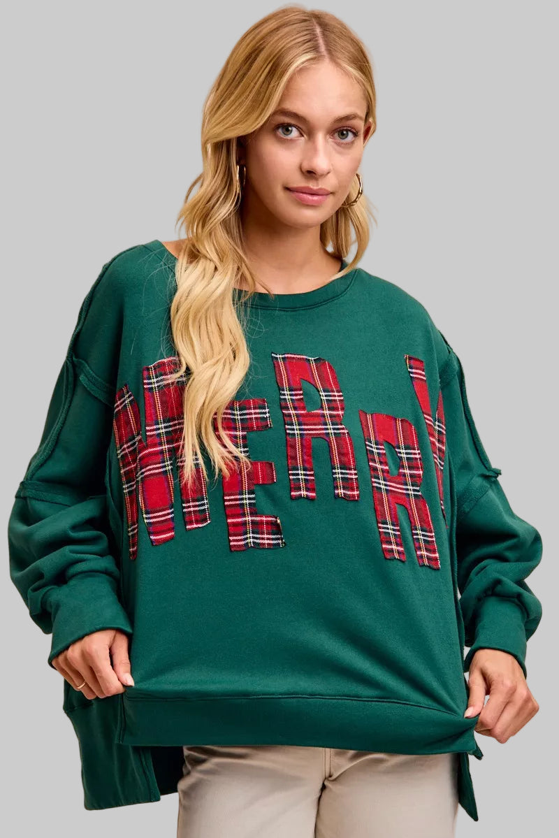 Willow Christmas Plaid Merry Fleece Sweatshirt