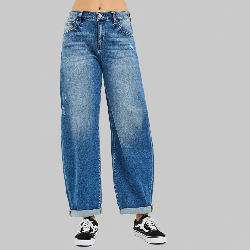 Wrenley Mid Rise Barrel Double Roll Up Jeans