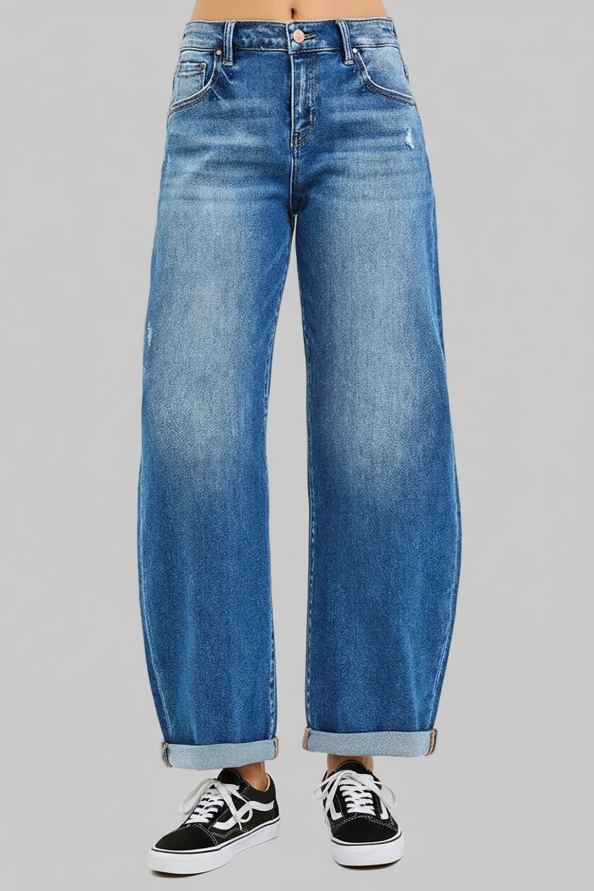 Wrenley Mid Rise Barrel Double Roll Up Jeans