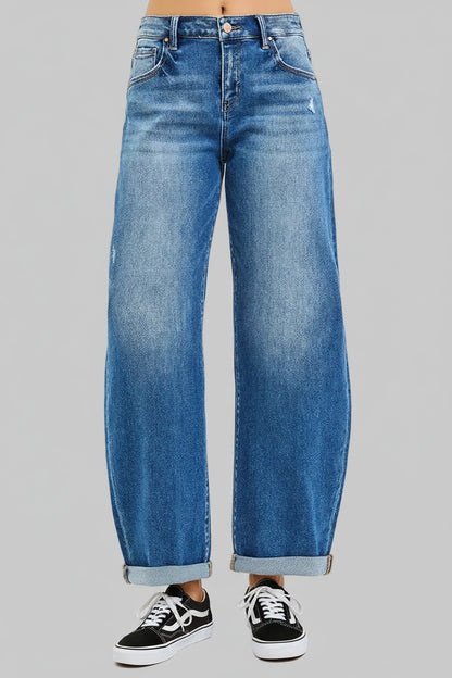 Wrenley Mid Rise Barrel Double Roll Up Jeans