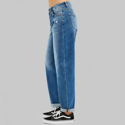 Wrenley Mid Rise Barrel Double Roll Up Jeans