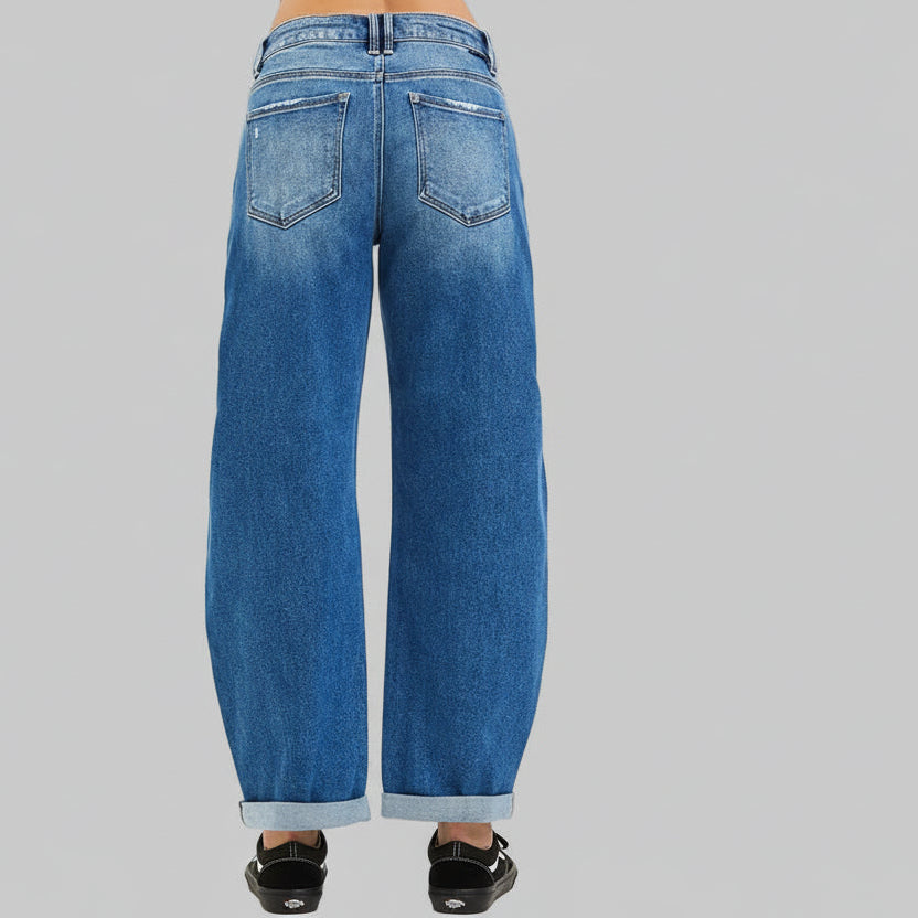 Wrenley Mid Rise Barrel Double Roll Up Jeans