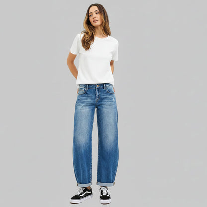 Wrenley Mid Rise Barrel Double Roll Up Jeans
